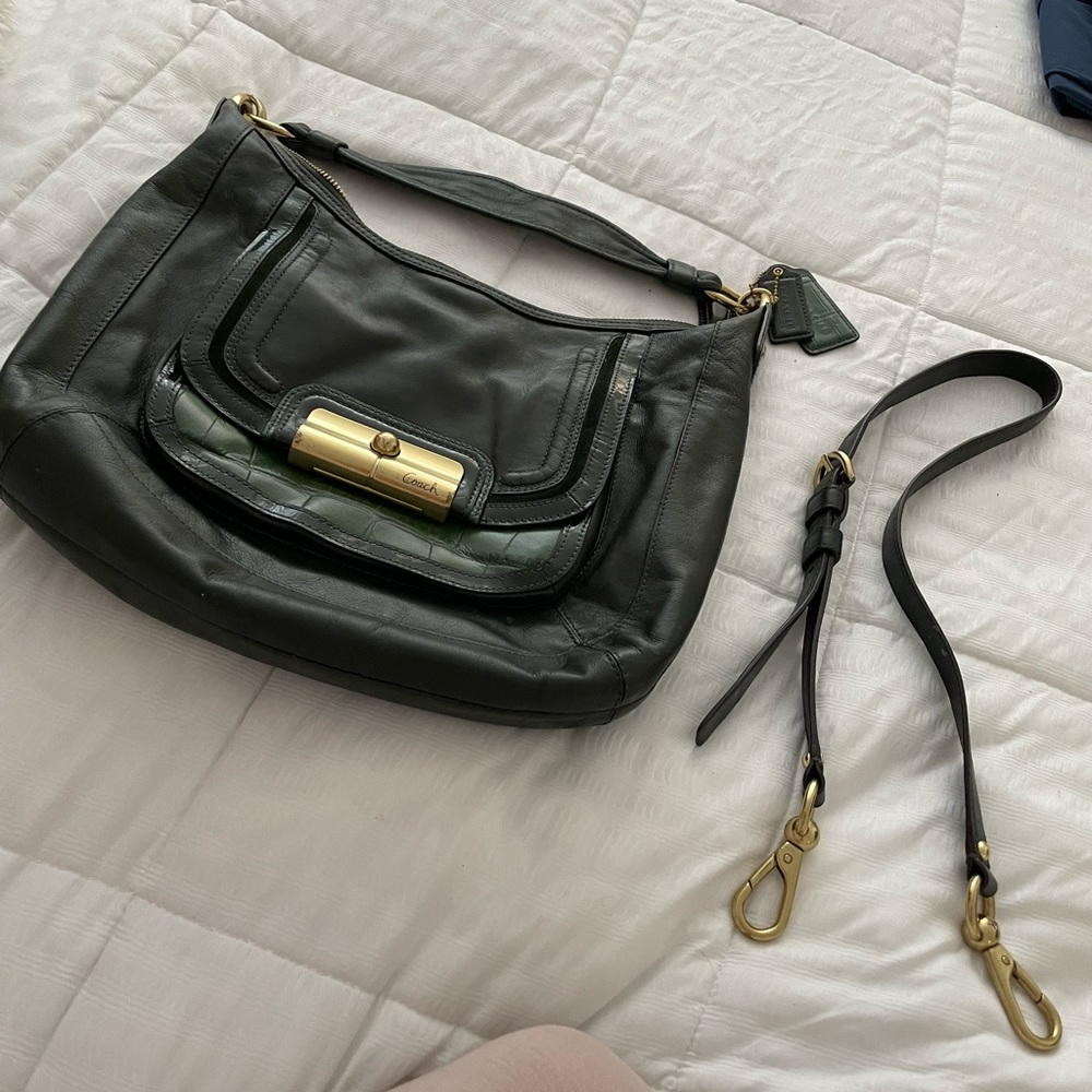 Green Coach bag.